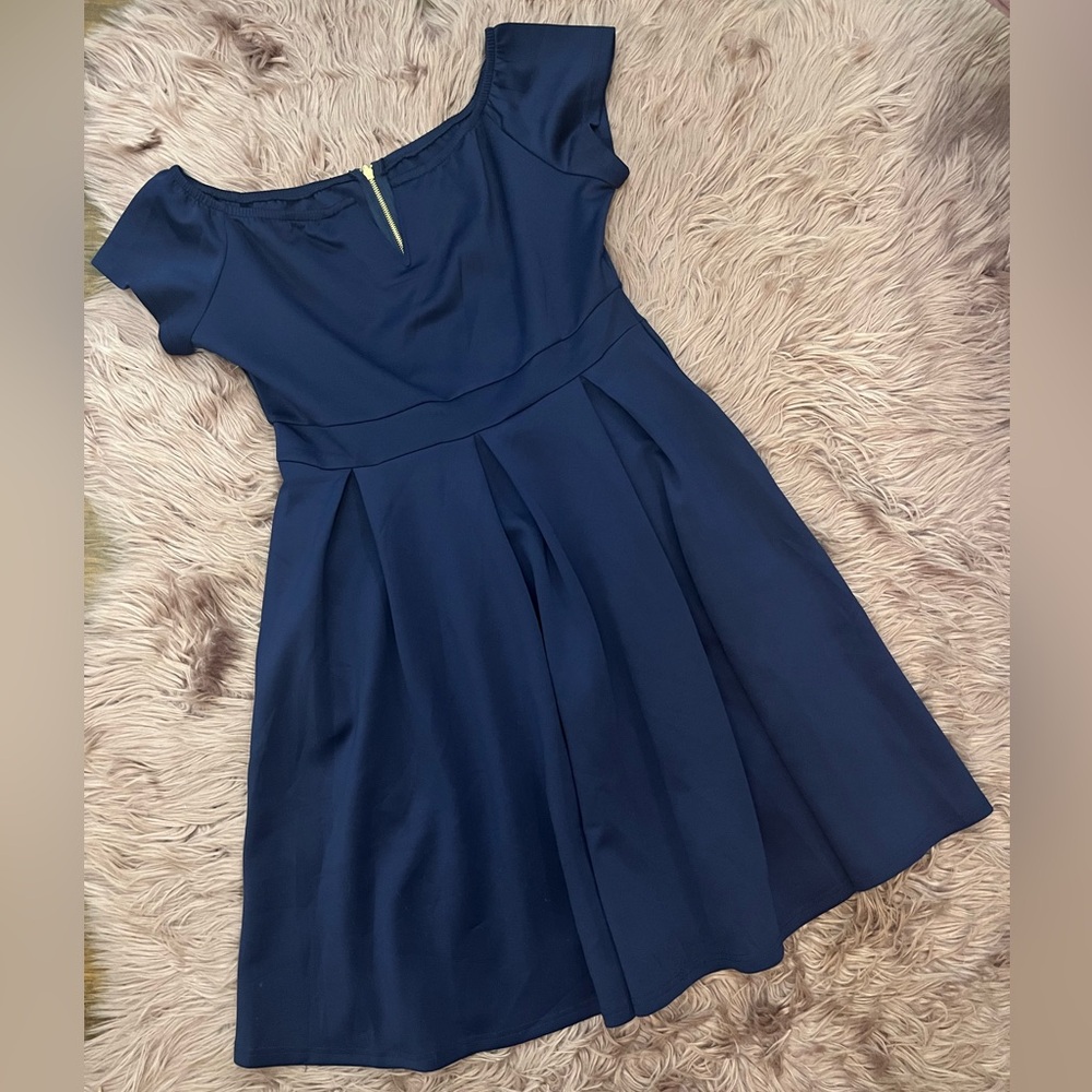 1950s Style Cocktail Swing Navy Blue Midi Dress